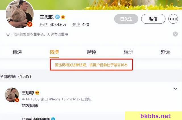 王思聪微博被禁言，网友称他为娱乐圈纪检委，曾多次抨击各类明星