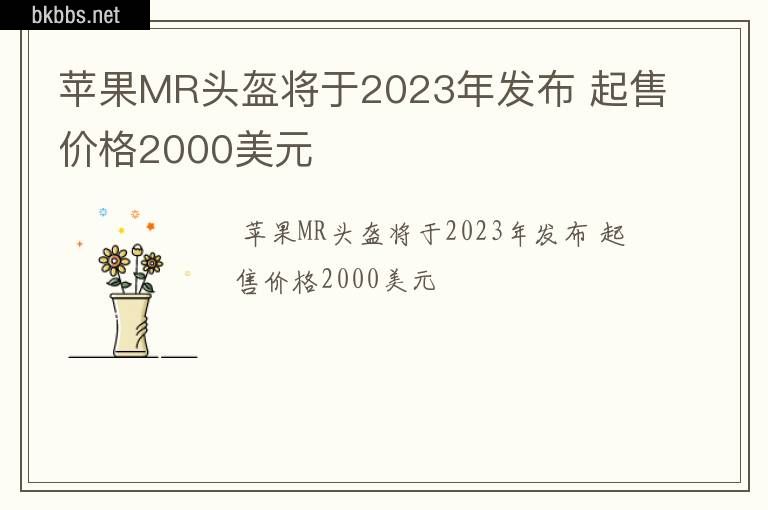 苹果MR头盔将于2023年发布 起售价格2000美元