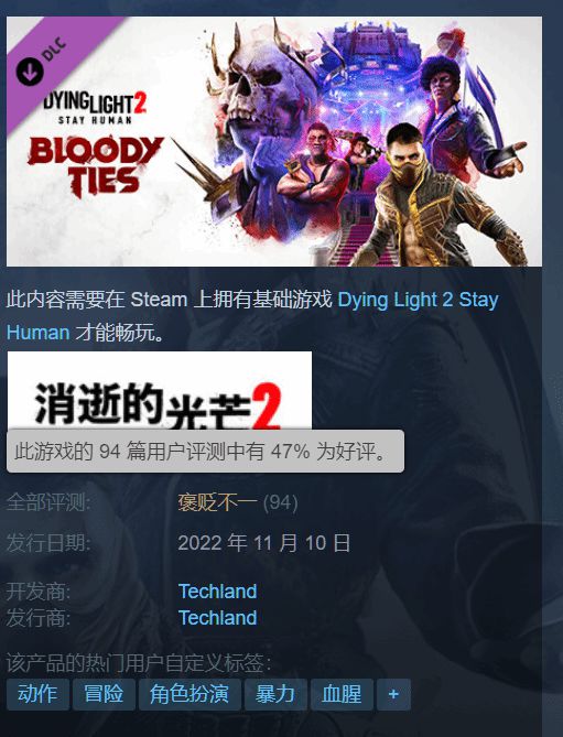 《消光2》“猩红纽带”Steam褒贬不一：BUG太多