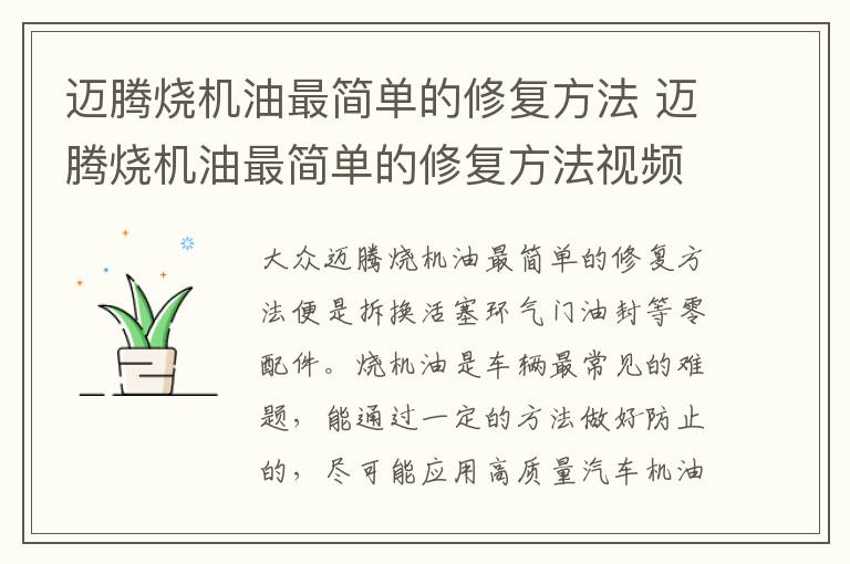 迈腾烧机油最简单的修复方法 迈腾烧机油最简单的修复方法视频