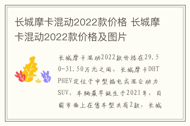 长城摩卡混动2022款价格 长城摩卡混动2022款价格及图片