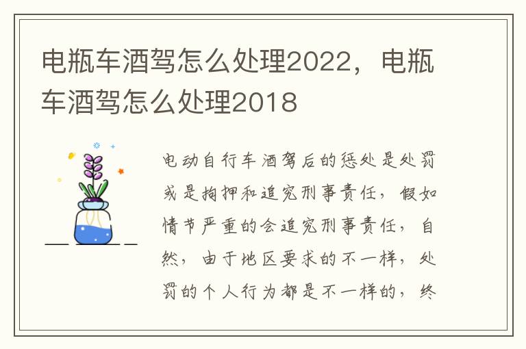 电瓶车酒驾怎么处理2022，电瓶车酒驾怎么处理2018