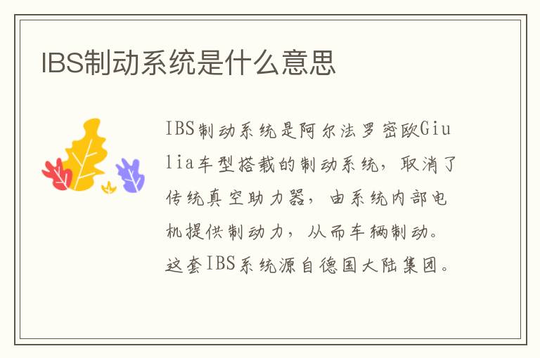 IBS制动系统是什么意思