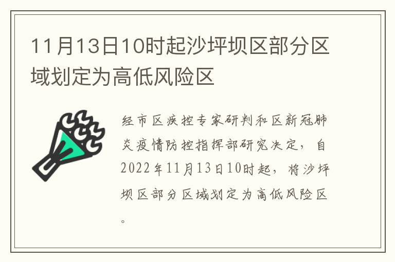 11月13日10时起沙坪坝区部分区域划定为高低风险区