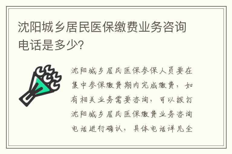 沈阳城乡居民医保缴费业务咨询电话是多少？