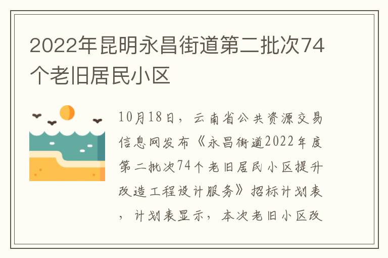 2022年昆明永昌街道第二批次74个老旧居民小区