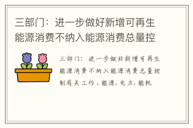 三部门：进一步做好新增可再生能源消费不纳入能源消费总量控制有关工作