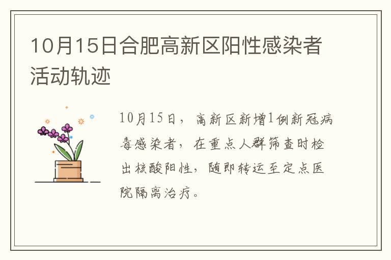 10月15日合肥高新区阳性感染者活动轨迹