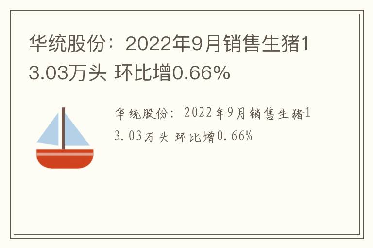 华统股份：2022年9月销售生猪13.03万头 环比增0.66%