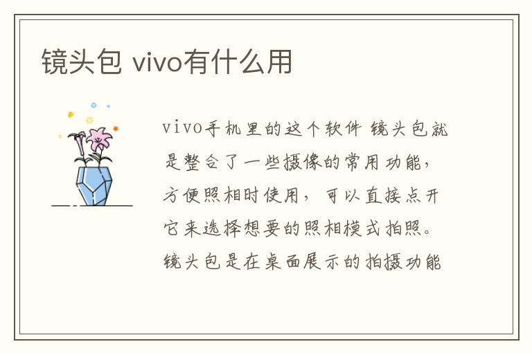 镜头包 vivo有什么用