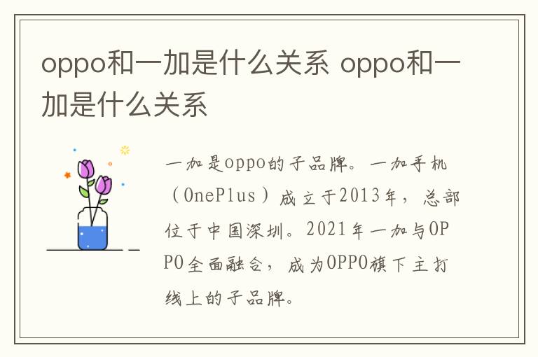 oppo和一加是什么关系 oppo和一加是什么关系