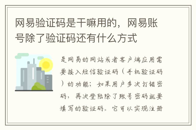 网易验证码是干嘛用的，网易账号除了验证码还有什么方式