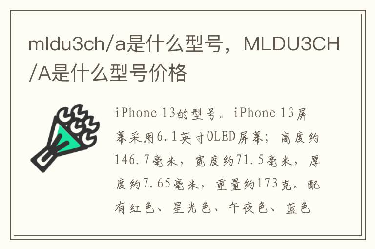 mldu3ch/a是什么型号，MLDU3CH/A是什么型号价格