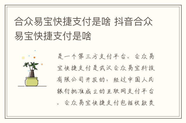 合众易宝快捷支付是啥 抖音合众易宝快捷支付是啥