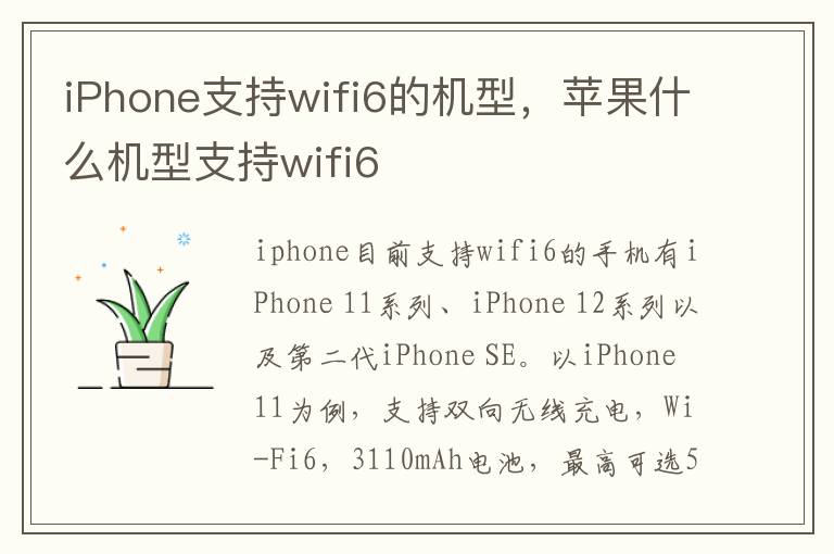 iPhone支持wifi6的机型，苹果什么机型支持wifi6