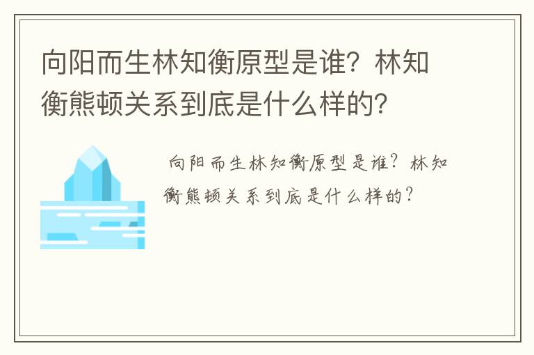 向阳而生林知衡原型是谁？林知衡熊顿关系到底是什么样的？