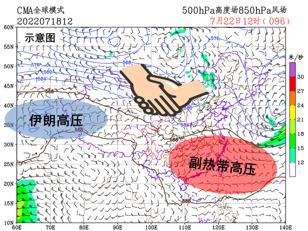 7月21日起我国南方高温天气将再度发展，随后预计副高还将与伊朗高压打通。