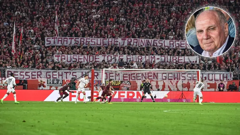 拜仁球迷拉横幅嘲讽赫内斯:支持卡塔尔,讲点良心吧!