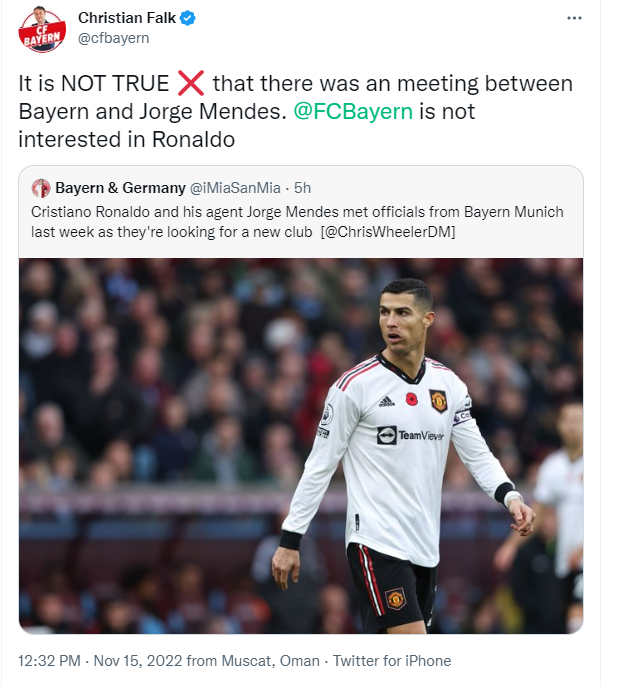 法尔克:邮报称门德斯上周会见拜仁为假消息,拜仁无意c罗